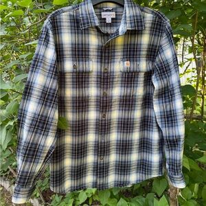 Carhartt Blue,  black and Cream plaid Shirt